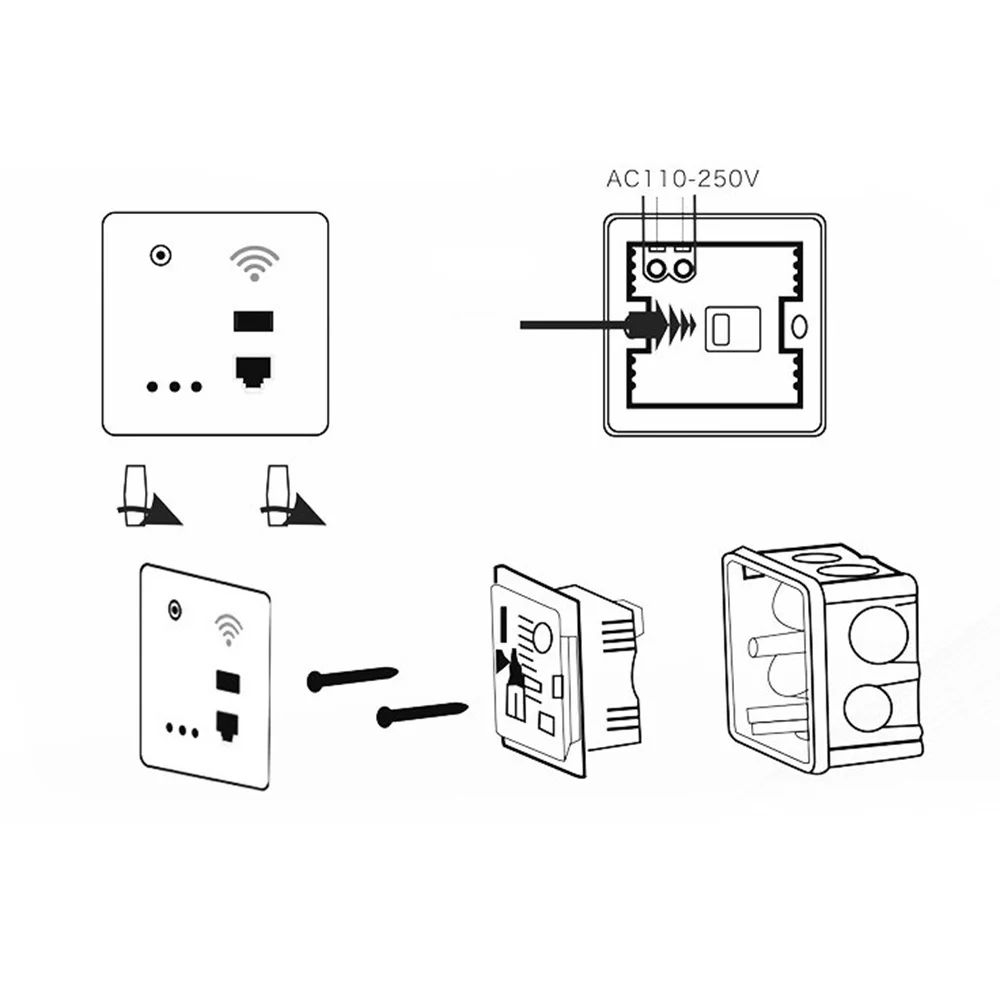 N82R Wireless WiFi Socket Rj45, AP-Relais Smart USB Socket, Kristallglasscheibe, 300 Mbit/s eingebetteter Wand-WLAN-Router, Grau