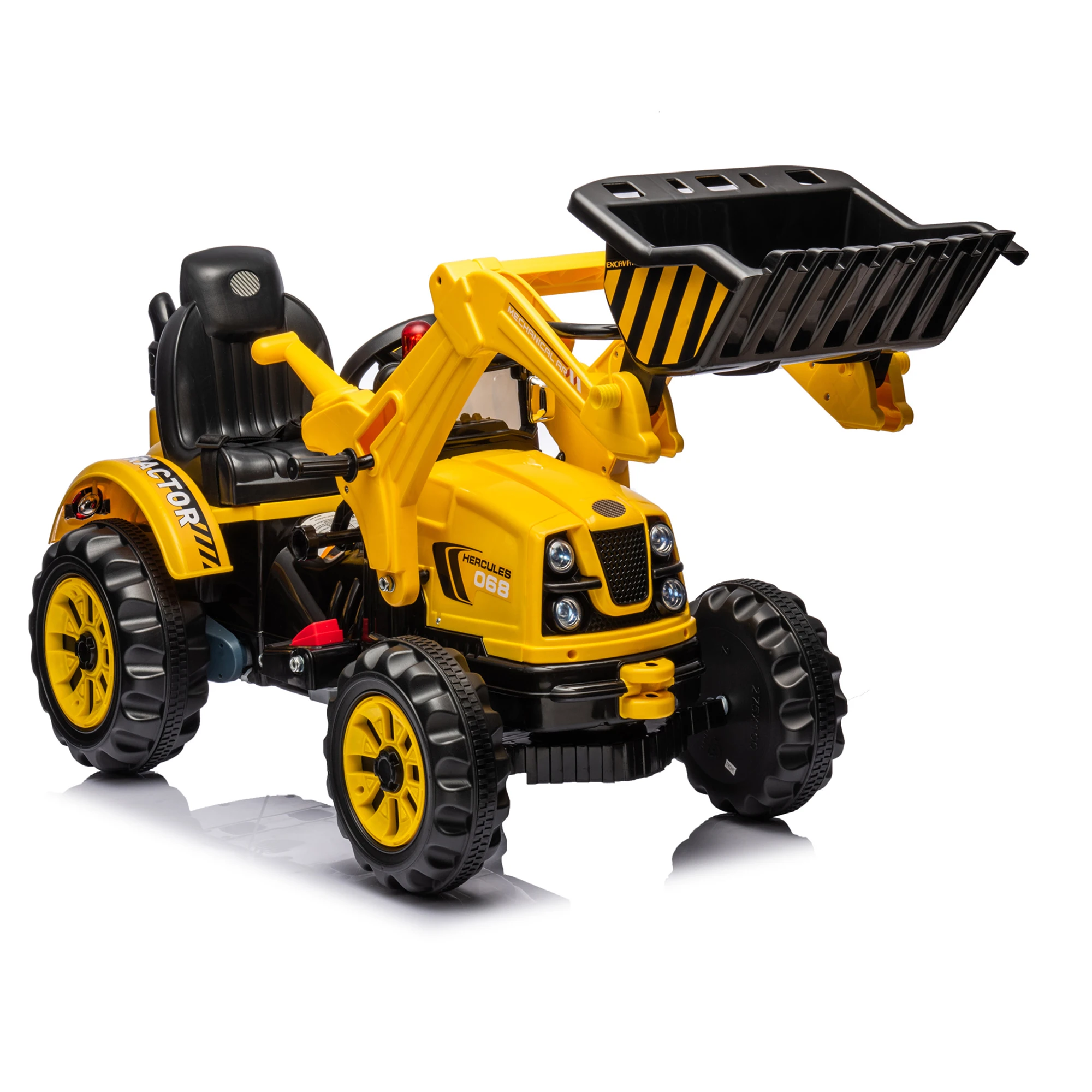 12V Ride On Excavator 2 Speeds Battery Powered Construction Vehicles Front Loader Ride On Car With Horn Safety Belt For Kids