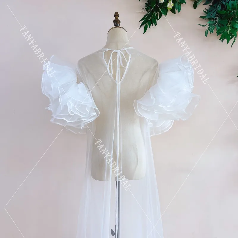 Ruffles Sleeves A Line Long Wedding Cape Outfit For Bride Simple Modest Party Illusion Jacket accessori moda