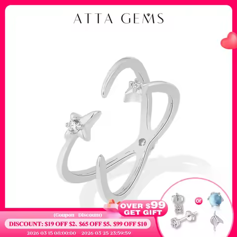 ATTAGEMS Simple Unique Moissanite Rings Star Line Cross Design Pinky Ring 925 Silver Band Stackable for Women Men Fine Jewelry