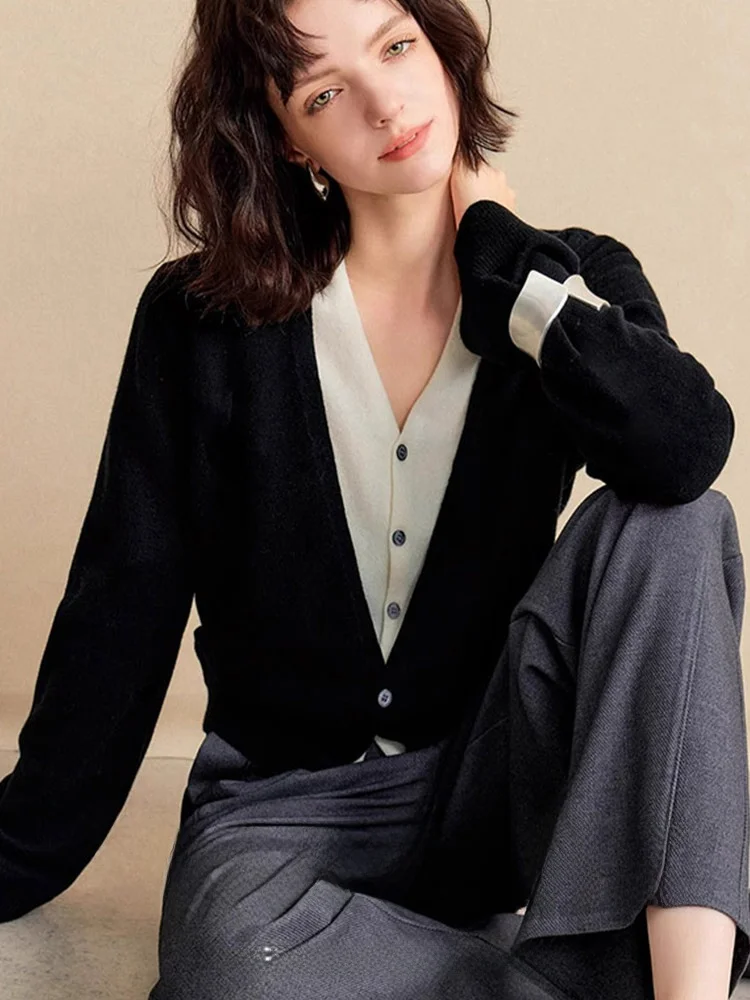 

Faionable V-Ne Long Sve Knitted Open Cardigan Women's Sle Patchwork Ele Korean Sle Premium Quali Wool Blend