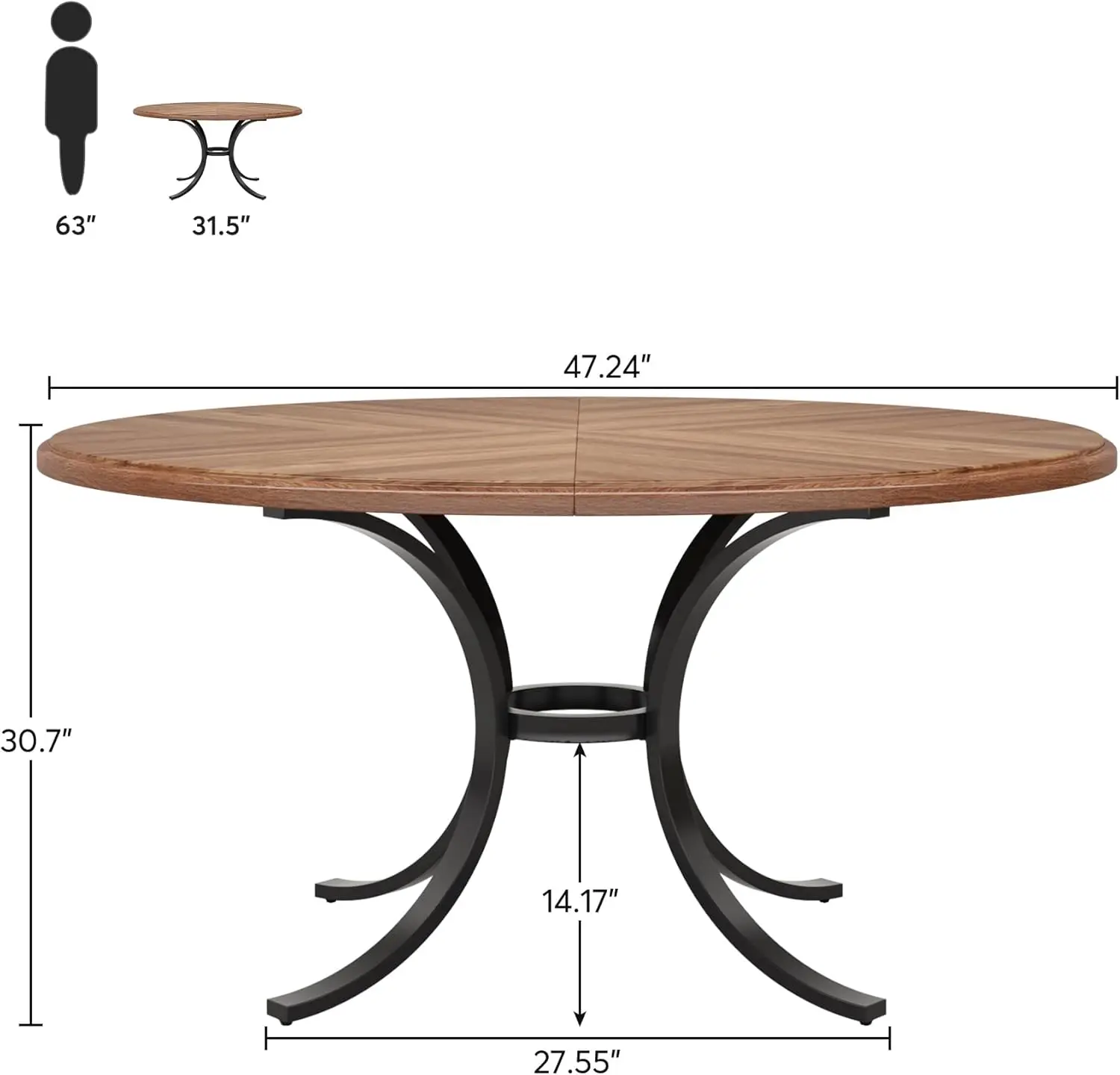 Moderner 47-Zoll-runder Esstisch für 4 Personen, Metallrahmenbasis, rustikaler Küchentisch, Esstisch für Esszimmer, Wohnzimmer