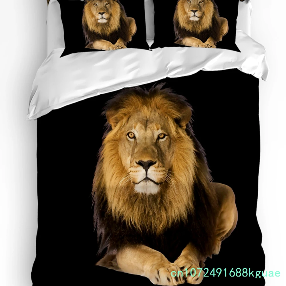 Home Textiles Bedding - Copripiumino Nero con Motivo Leone e