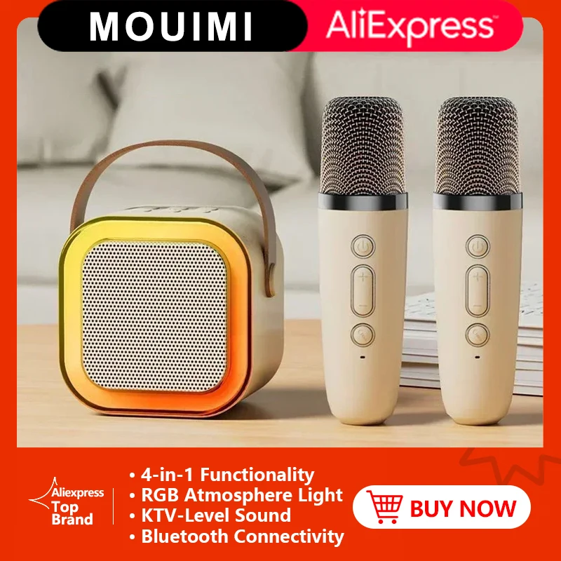 Original MOUIMI K12 Microphone Speakers Wireless Bluetooth Mini Audio Karaoke KTV Mic Loudspeaker LED Color lights Long Standby