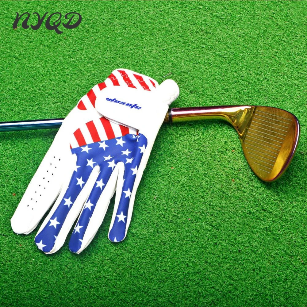 

1Pc Left-hand Golf Glove Adjustable Closure American Flag Pattern Wear Resistant Synthetic Leather Golf Glove for Men