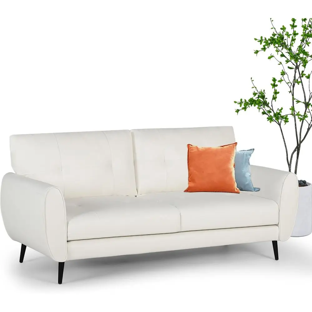 

Двухместный диван-софа в стиле Mid-Century Modern из белой экокожи, 27.95 Ш x 30.7 В, идеально подходит для уютных помещений, спален, квартир