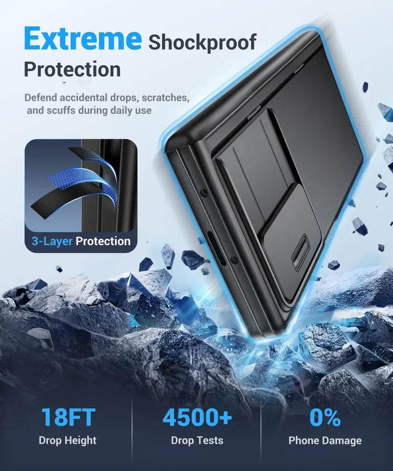 Funda para Z Fold 8 Ultra con pantalla de privacidad integrada, soporte y cubierta deslizante para cámara, protección de bisagra de grado militar a prueba de golpes 6
