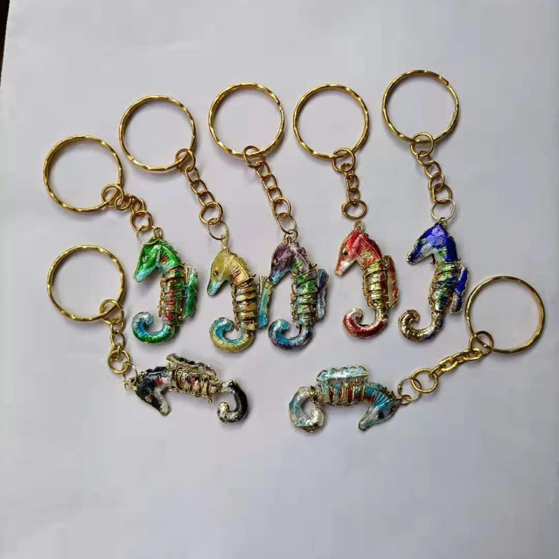 50 Pcs Cute Seahorse key rings Cloisonne Enamel Animal Pendants keychains for Women Kids Gifts