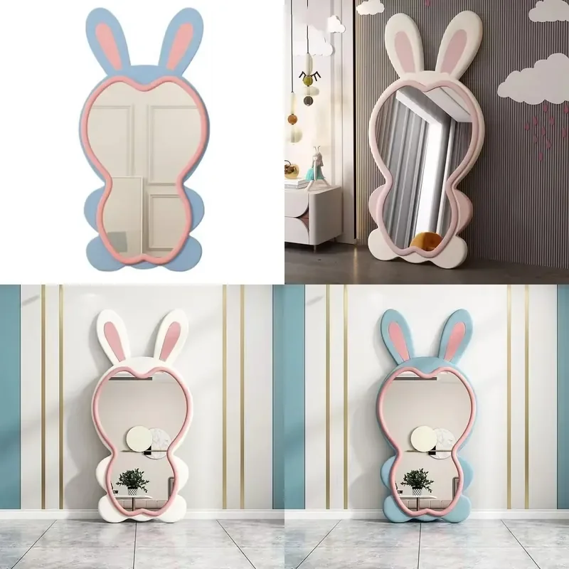 Cream Style Irregular Full Length Floor Mirror Light Luxury Rabbit Shape Standing Dressing Glass for Girls Bedroom Decor