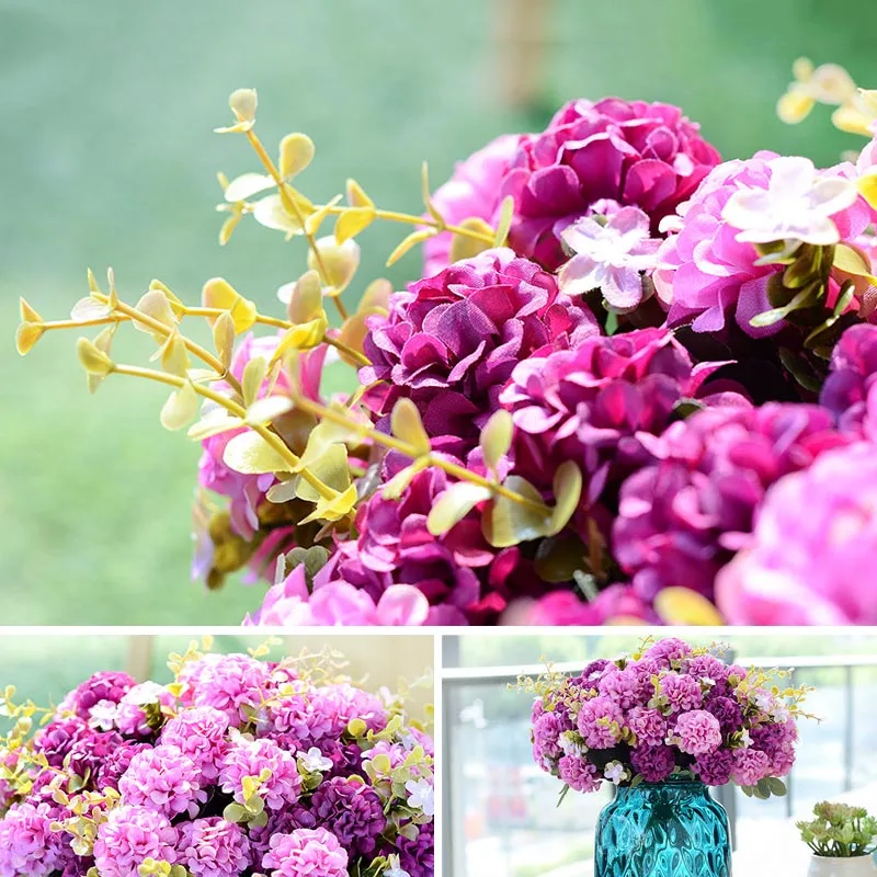 10 Köpfe Künstliche Hortensien Blumen Hochzeit Party Dekoration Blumenstrauß Gefälschte Blumenarrangements Simulation Home Decor