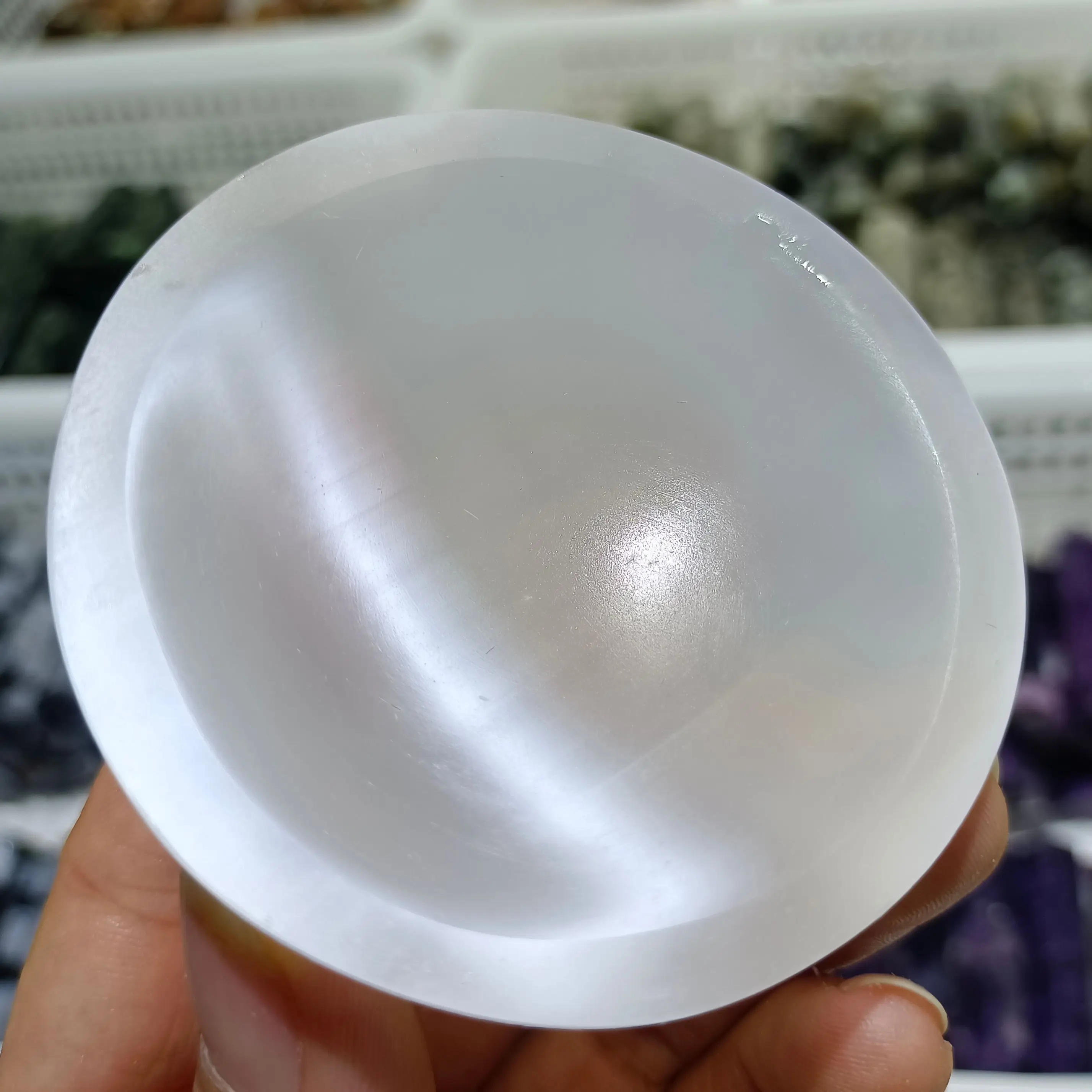 Natural Hand-Carved Plaster Selenite Bowl Shape Crystal Energy Gem Home Office Healing Decoration