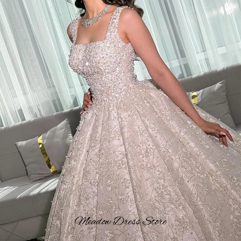 Sleeveless Square Collar Bridal Gowns Customized Exquisite Appliques Pearls Vestido De Novia High Quality Organza Wedding Dress