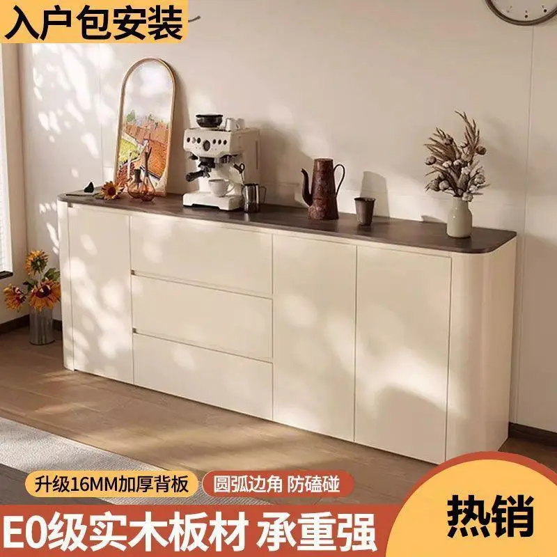 

Solid wood arc dining side cabinet integrated storage locker against the wall Small apartment cream wind tea cabinet