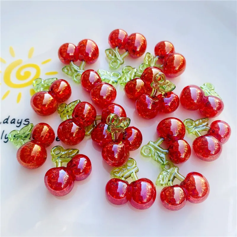 New style 50pcs/lot color print cartoon cherry shape acrylic beads diy jewerly earring/bracelet pendant accessory