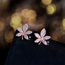 Korean New Light Luxury Rhinestone Leaf Clip On Earrings for Women Fashion Crystal Sweet Non-Pierced Earring Girl Jewelry