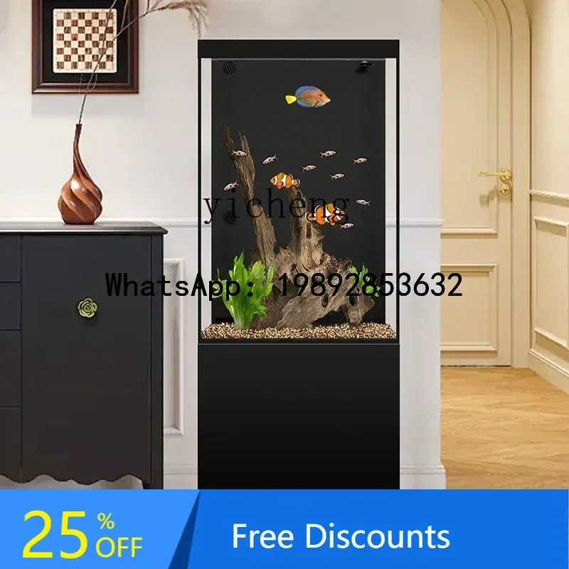 LL living room small square tank bottom cabinet back filter ultra-white glass goldfish tank aquarium floor-to-ceiling household