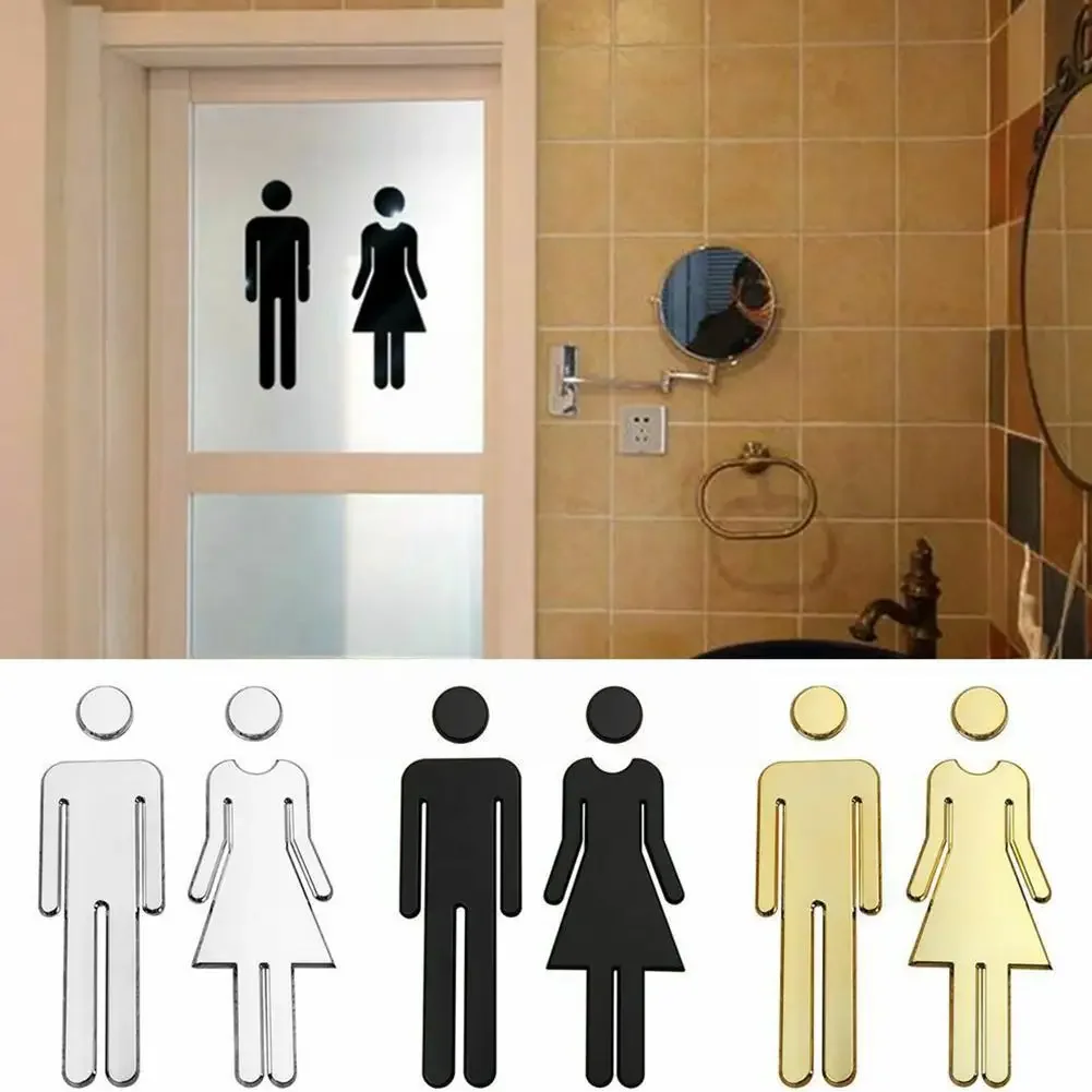 Self-adhesive Decorative Plate Toilet Signs Stickers Imitation Man&Woman Marker WC Door Plaque Hotel Sign Label Bathroom Decor