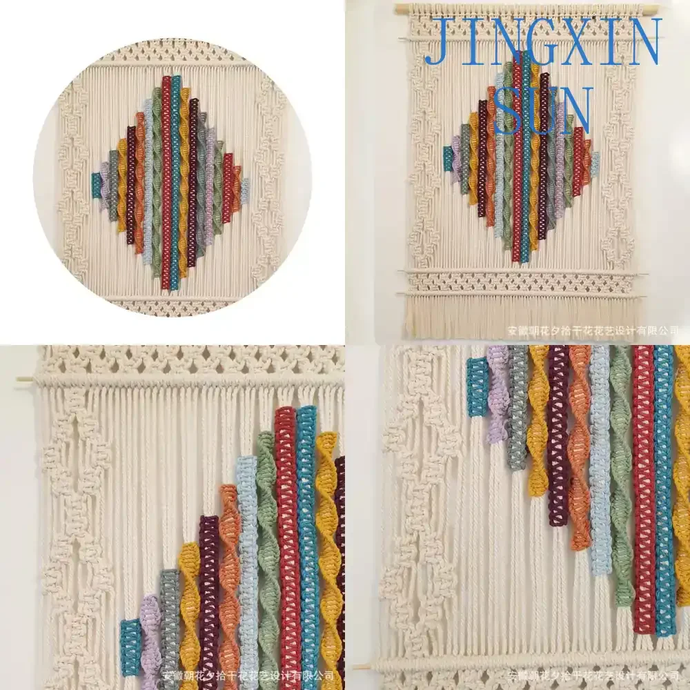 Nordic Ethnic Style Hand-Woven Color Gradient Braided Flat Tapestry Wall Hanging for Stairs Side Wall Decor Boho Home Living