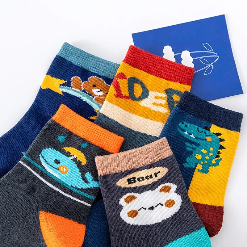 5 Pairs Children Sock Medium Length Anime CartoonComfort Warm High Quality Kids Baby Socks Boy Socks Four Seasons