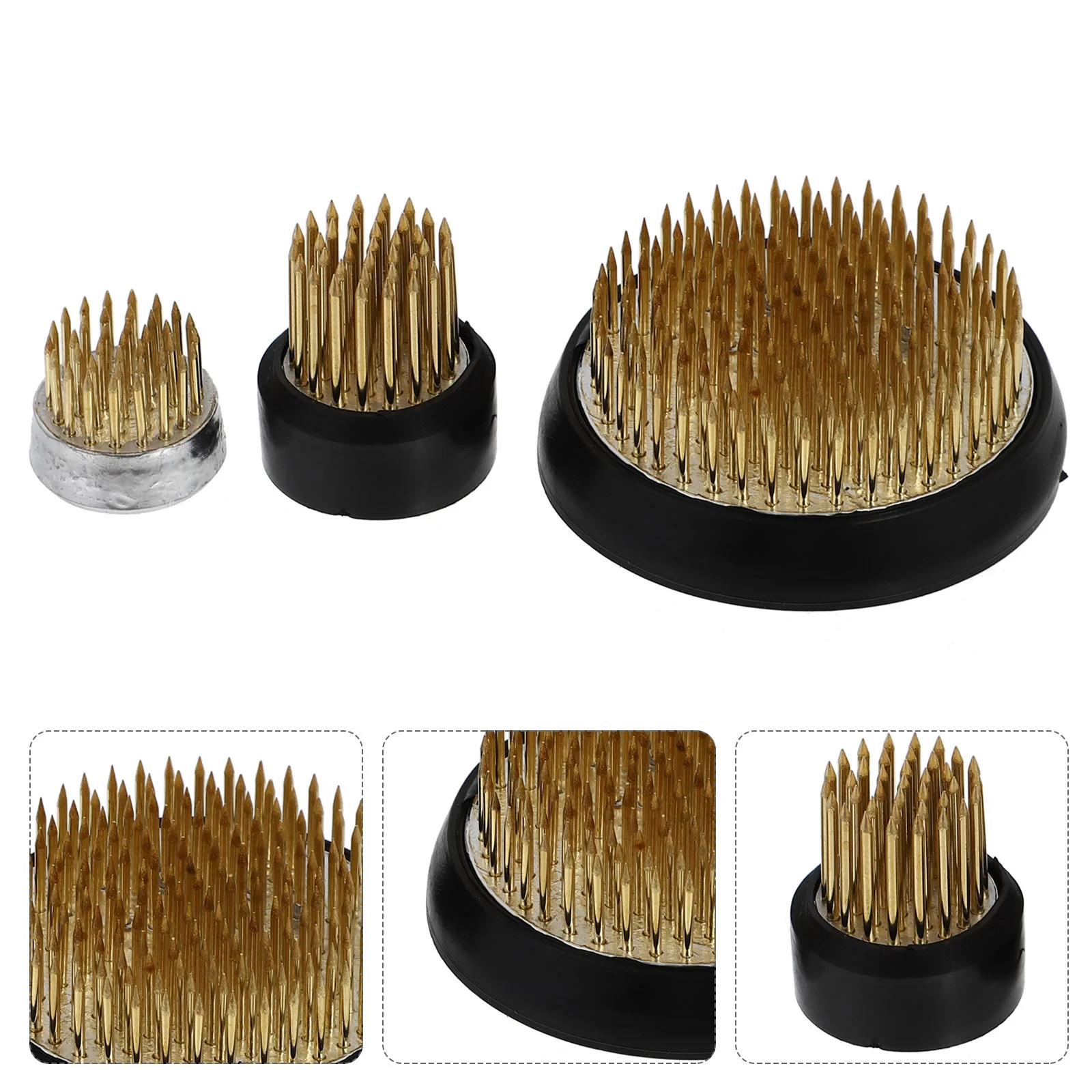 3 Pcs Jianshan Flower Arrangement Floral Needle Holder Arranger Brass Decor Pin Rubber Fixation Base Equipment