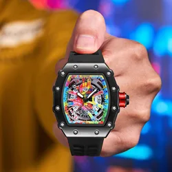 High-end Colored Hip Hop Dial  PINTIME Watch for Men Silicone Strap Stainless Steel Case Fashion Waterproof Quartz Wristwatch