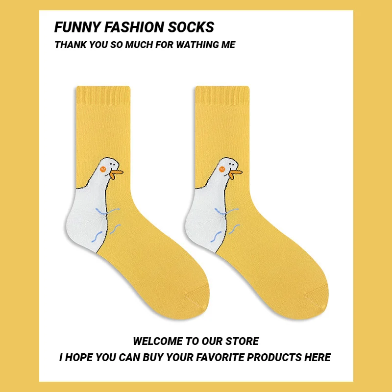 Cartoon Women Socks Fashionable And Versatile Cute Design Funny Goose Head Breathable Soft Comfortable Casual Socks﻿ Sport