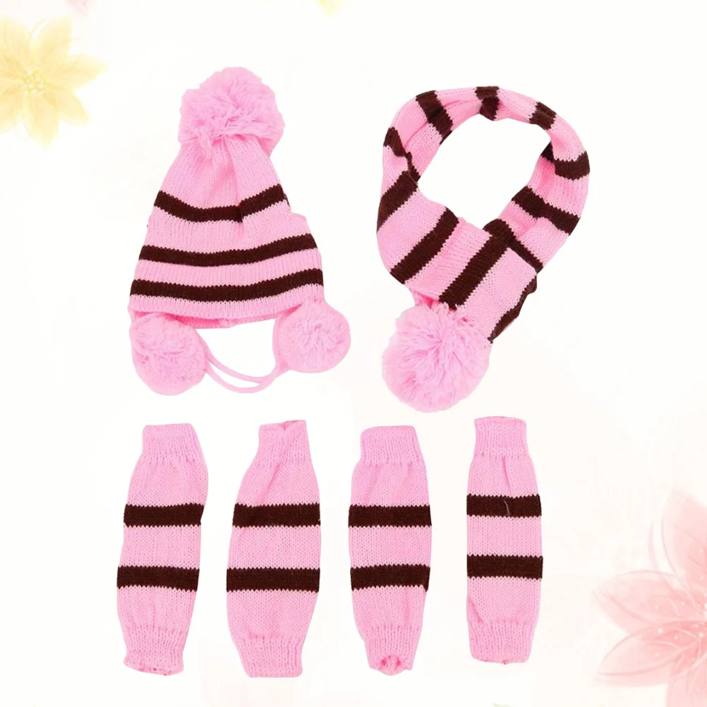 

1Set Dog Scarf Hat Set Winter Accessories Knitted Warm Costume Festival Street Clothes Holiday Gift for Pet Pink Brown L
