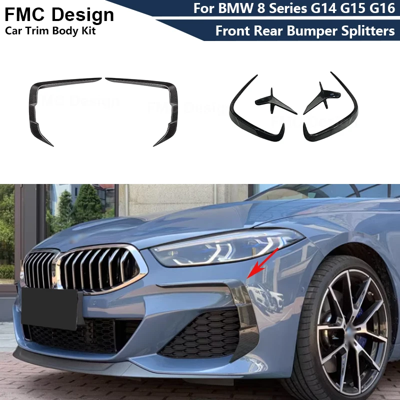 Car Front Rear Bumper Fog Lamp Cover Trims Canards Splitters For BMW 8 Series G14 G15 G16 2018+ Carbon Fiber Body kit