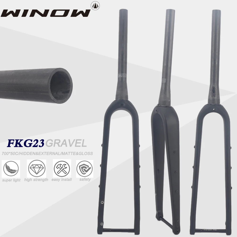 Winowsports Carbon Gravel Fork 700*50C 100*12mm 50mm Offset Road Bike Front Fork Black Matte Disc Brake Cyclocross Gravel Forks