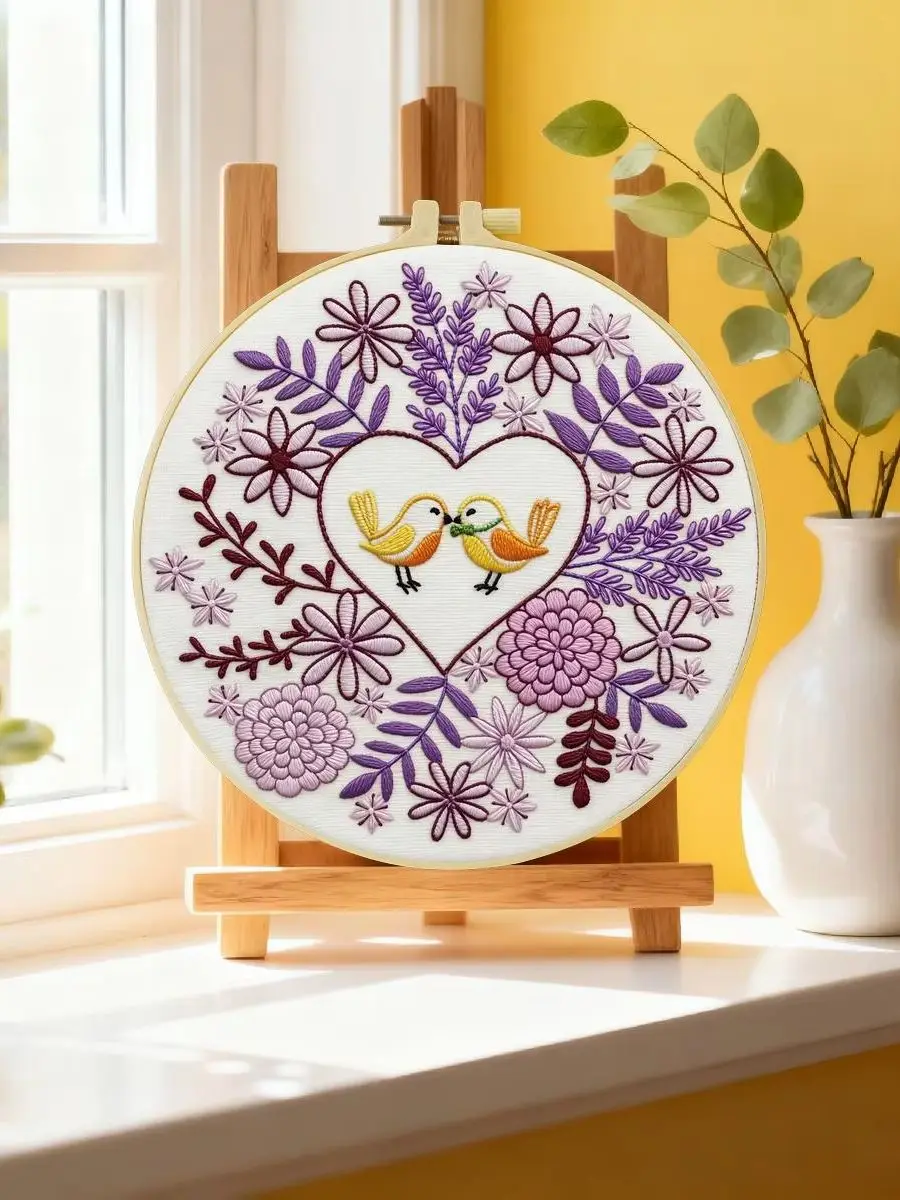 1 Stück 20X20CM/15X15CM 7,87/6,3 Zoll Lila Blätter Stickerei Starter-Kit DIY-Kit DIY-Stickerei-Set Handarbeiten Nähkunst – Detail 6