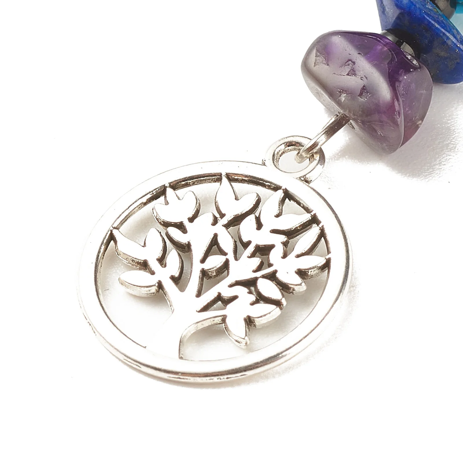 Irregular Seven-color Gravel Rice Ball Alloy Tree of Life Pendant Keychain