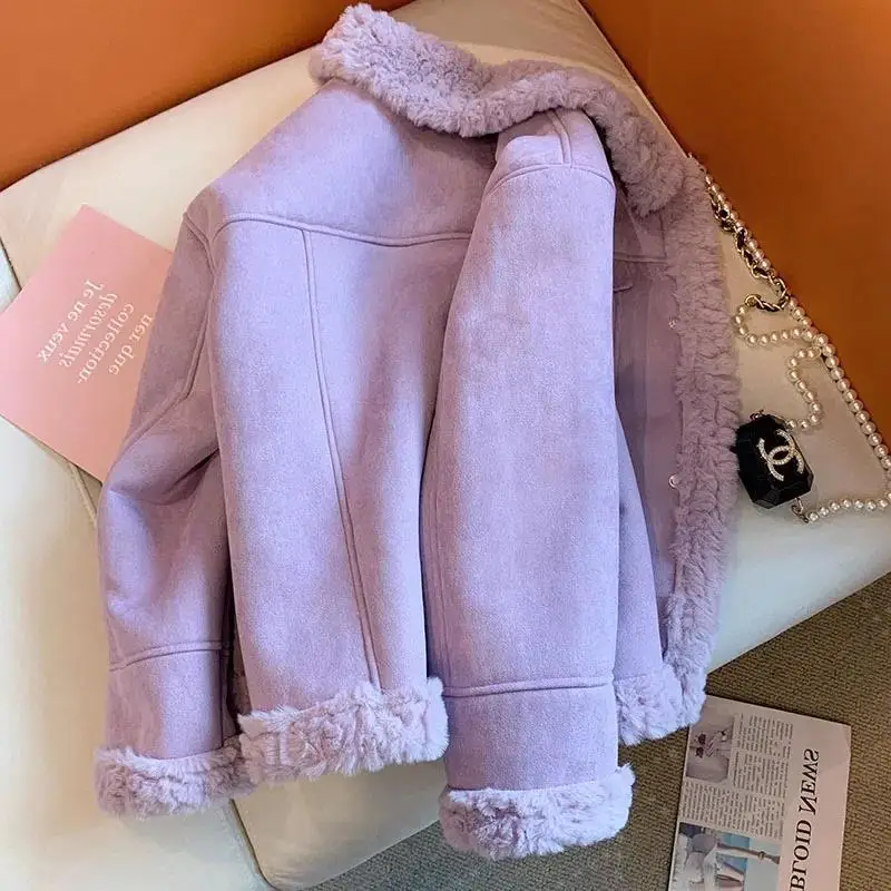 Purple Winter New Plush Lamb Lamb Fur Jacket Fur Integrated Jacket for Women\'s Winter Coat New Thicken Suede Plush Jacket Y150