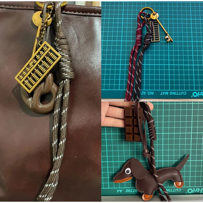 Colgante de bolsa de cuerda trenzada, llavero de alto grado, colgante de Dachshund del mismo estilo, adecuado para accesorios de bolsa de teléfono