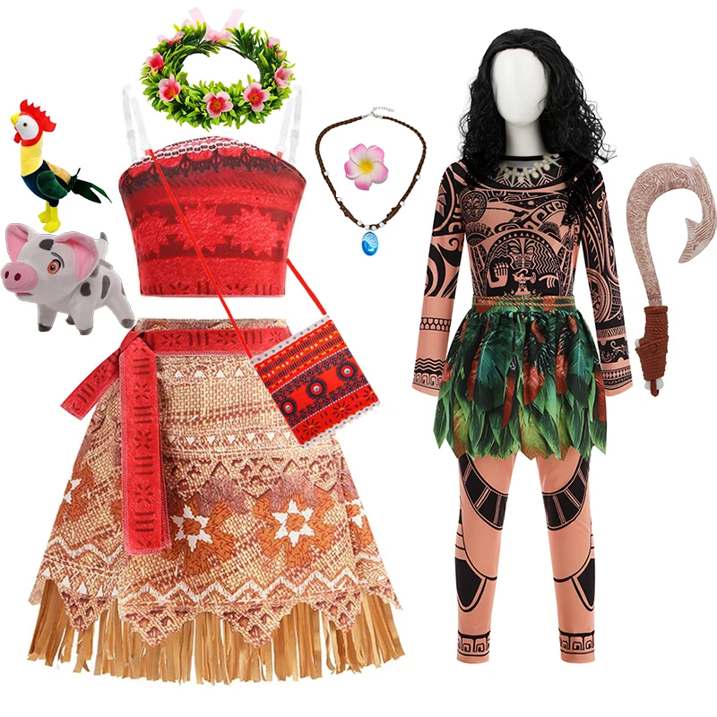 Cosplay para niños, vestido de princesa Moana Maui para niñas y niños, disfraz de Carnaval, disfraz de Vaiana, ropa para fiesta de cumpleaños para niños, pollitos y cerdos