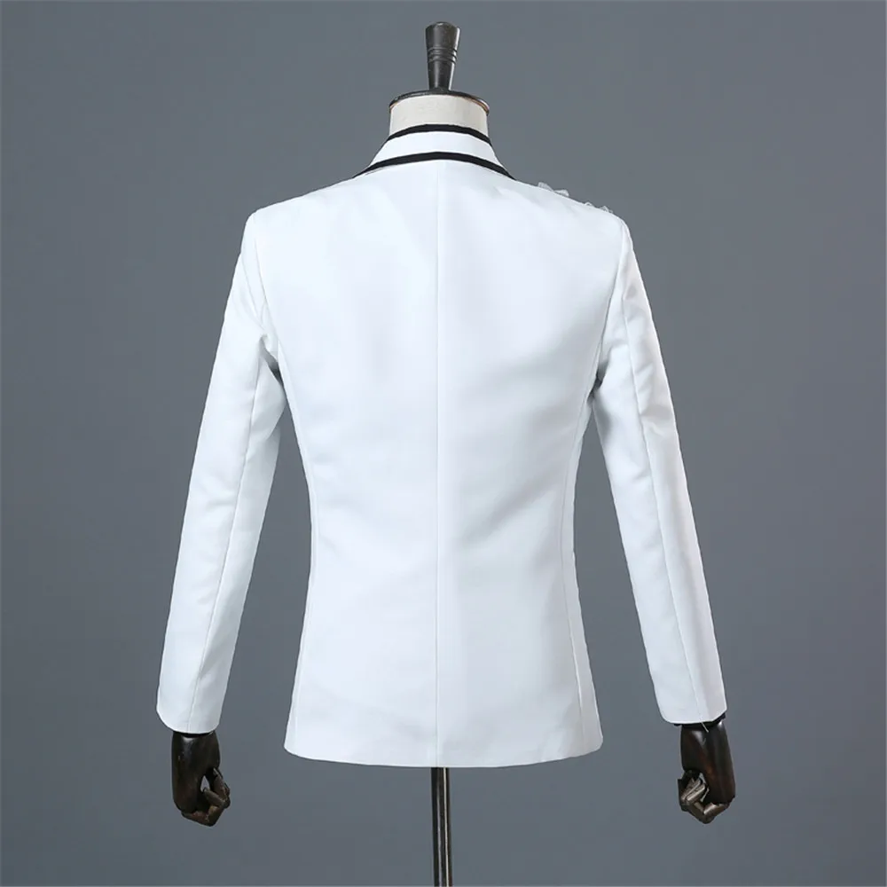 Men White Appliqued Blazer Masculino Chinese Red Costume Homme Pour Mariage Stage Wear