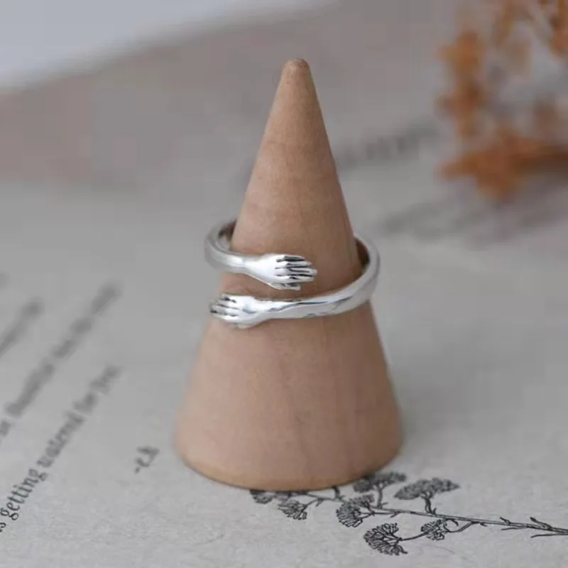 925 Sterling Silver Creative Design Hug Adjustable Ring Minimalist Geometric Adjustable Trendy Fine Jewelry Charm Couple Gift
