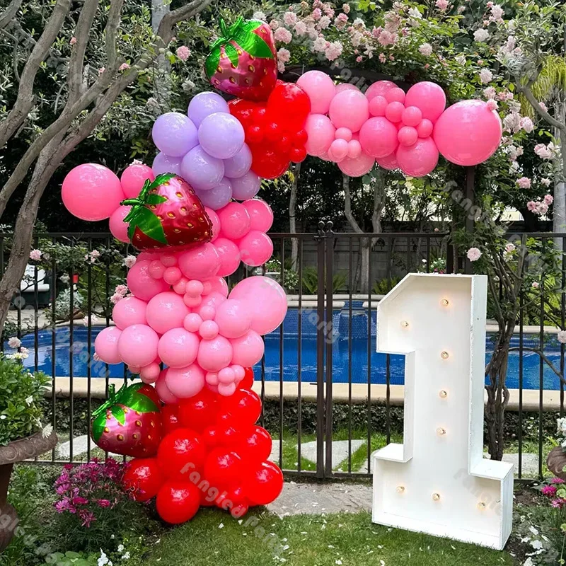 115pc Summer Balloon Arch Purple Pink Wedding Globos Strawberry Birthday Pastel Baby Shower Fruit Party Decor Boho Bridal Shower