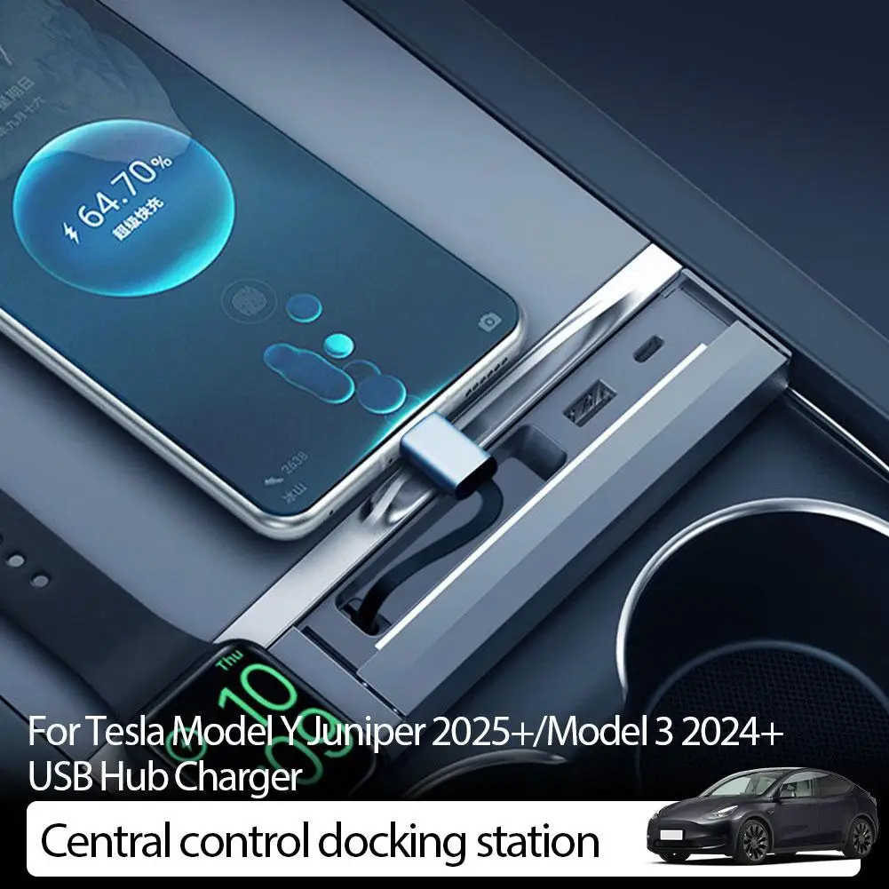   لـ Tesla ModelY Juniper 2025+ 2024+ شاحن محور USB مخصص داخل السيارة يدعم شحن USB-C سريع وشحن الساعة J4E8