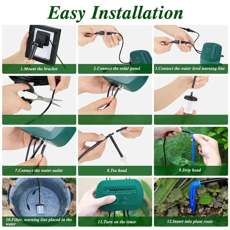AFOURT-For Potted Plants 6V 2W Solar Intelligent Irrigation Kit DIY Timed Watering Device With 1800Mah Battery