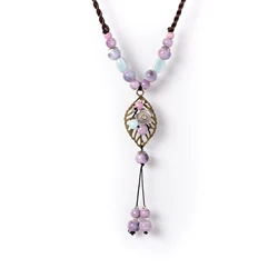 Handmade Heart Pendant Ceramic Necklace for Women Vintage Long Adjustable Boho Sweet Style Jewelry