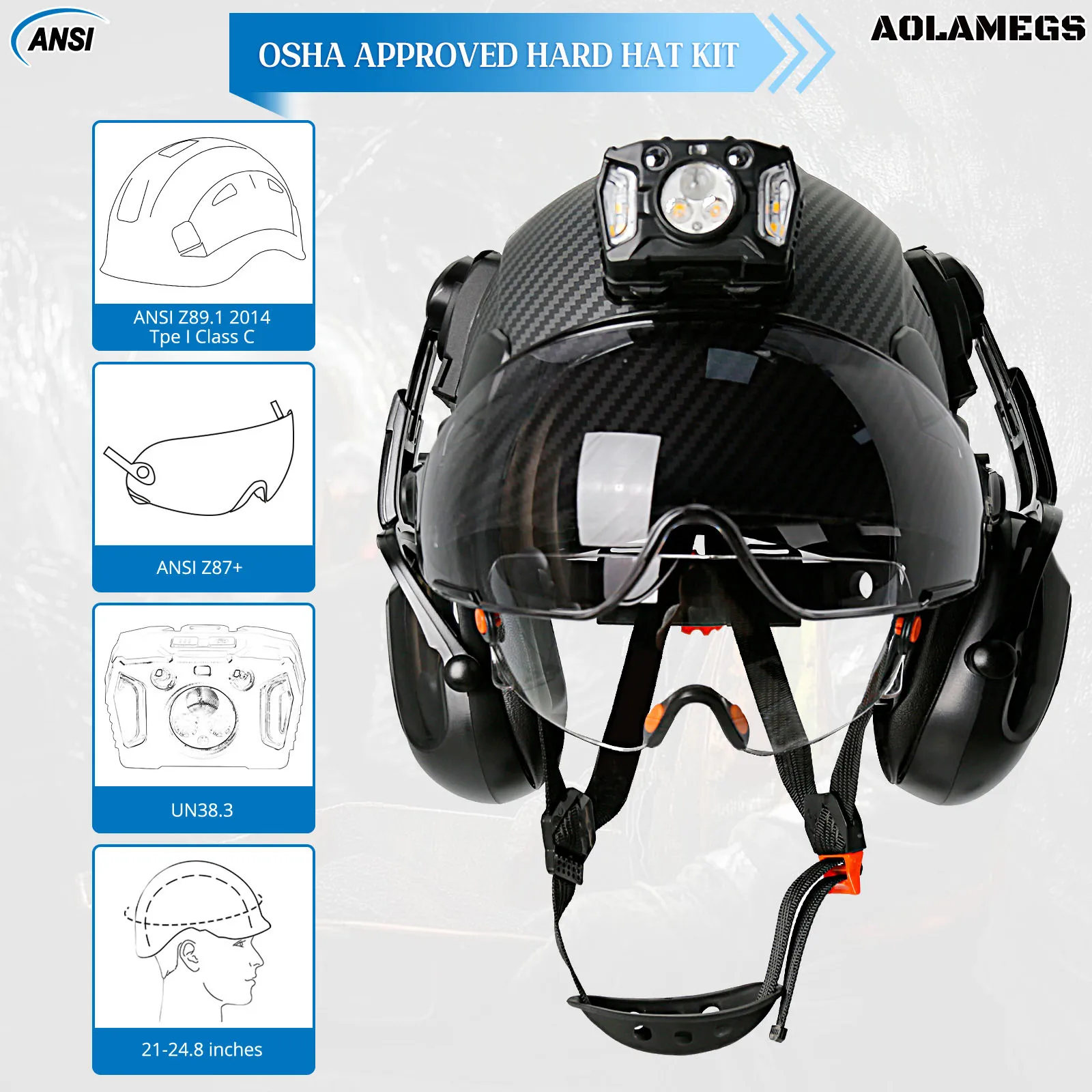 CE Construction Safety Helmet with Double Goggles Head Lamp Earmuff ANSI Hard Hat Industrial Engineer Work Protective Cap