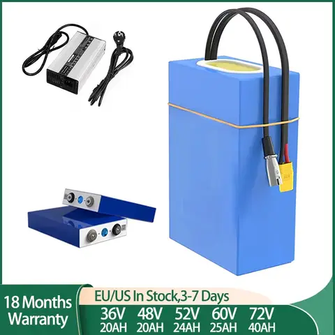 Batterie de vélo électrique EScooter 36V 48V 52V 60V 72V 40Ah 25Ah 20Ah Batteries au Lithium pour vélo électrique 250W-3000W/e-trikes