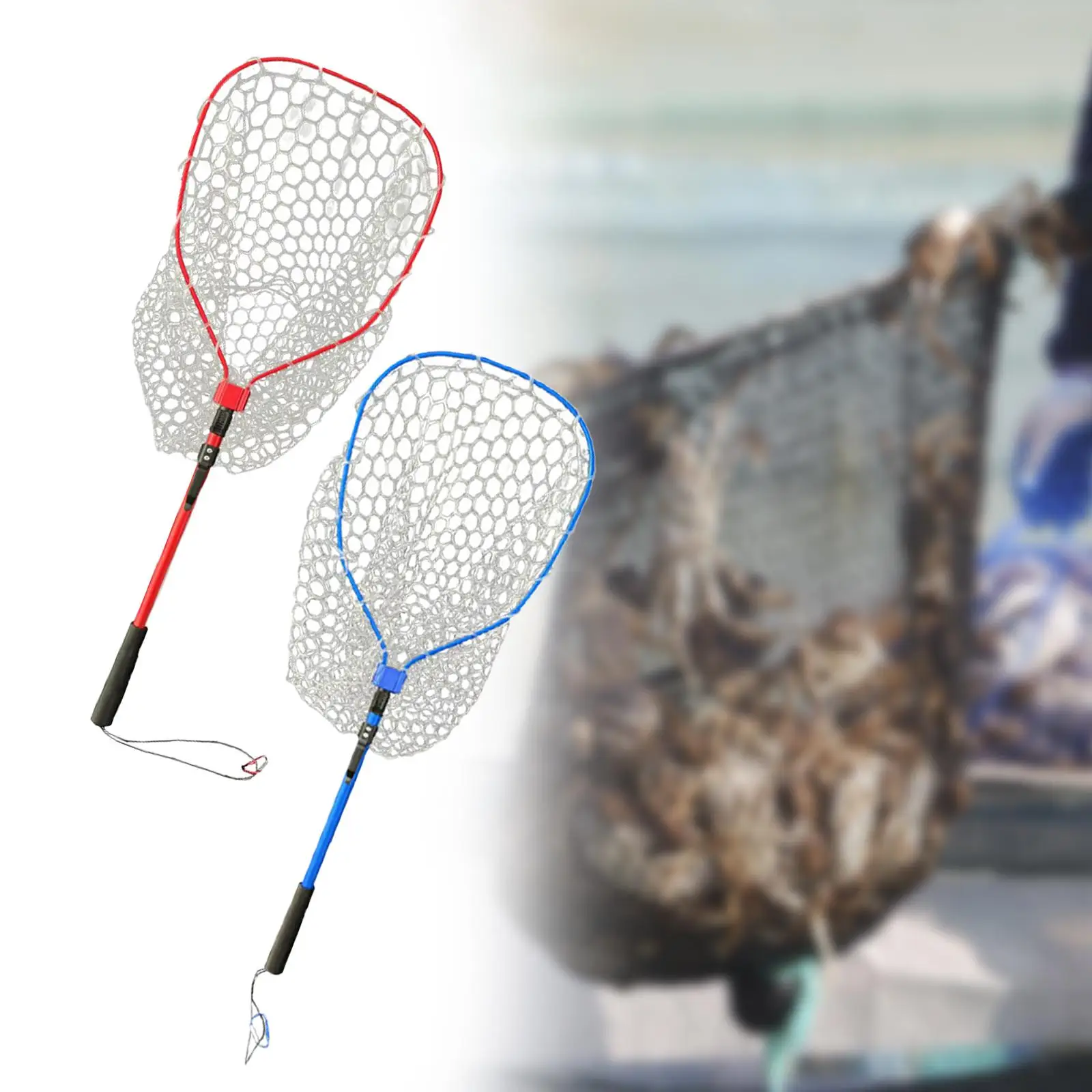 Fishing Mesh Net Fishing Net Fishing Tool Non Slip Grip Hand Net Folding Landing