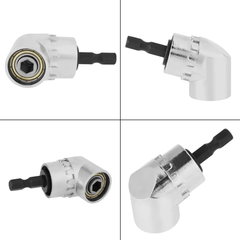 Adjustable 1/4-inch Hex Right Angle Driver Silver 105 Degree Angle Adapter Hex Extension Drill Bit Tight Spaces