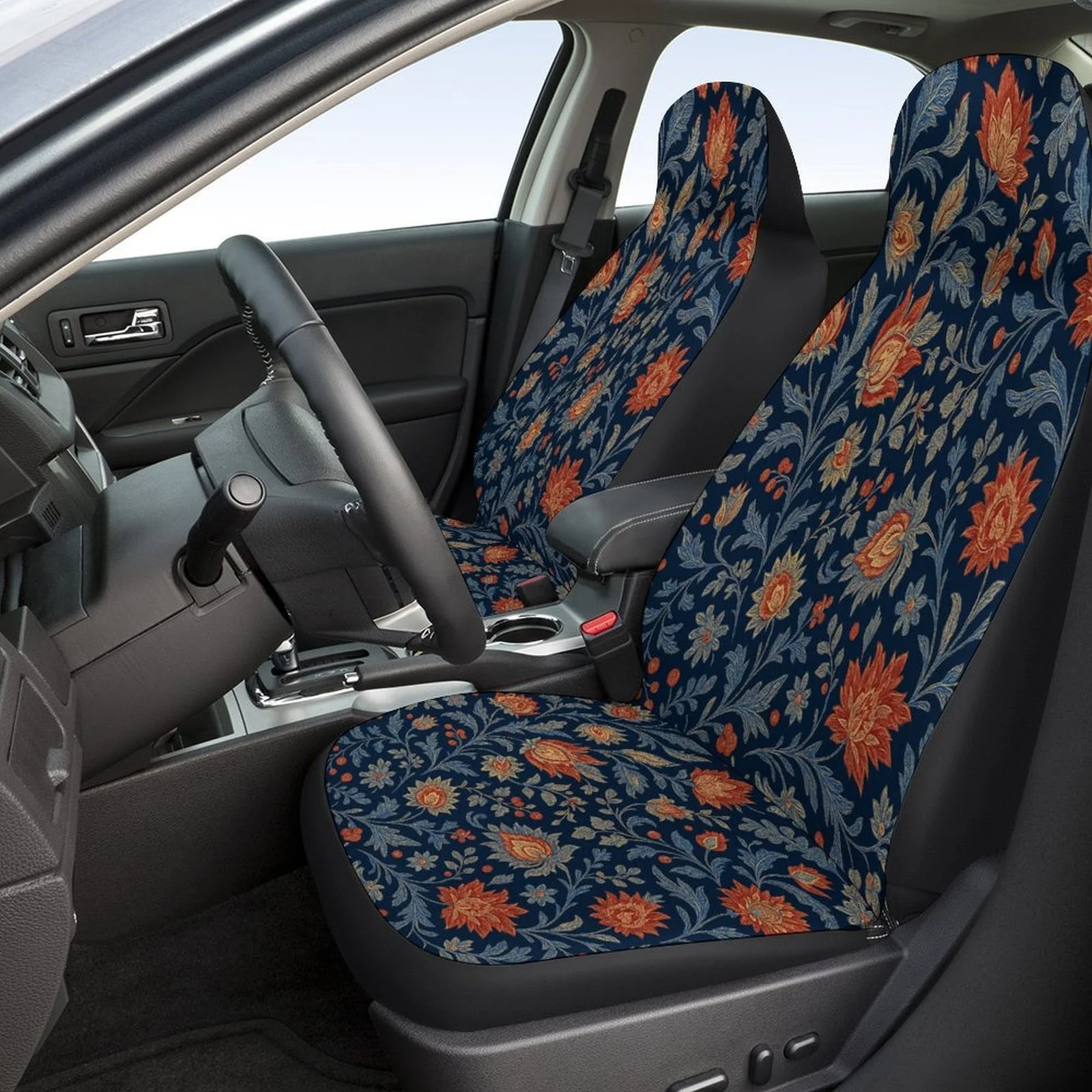 Set Of Car Covers Featuring A Floral Design, Suitable For A Wide Range Of Vehicles. This Stylish And Unique Set Includes Full Fo