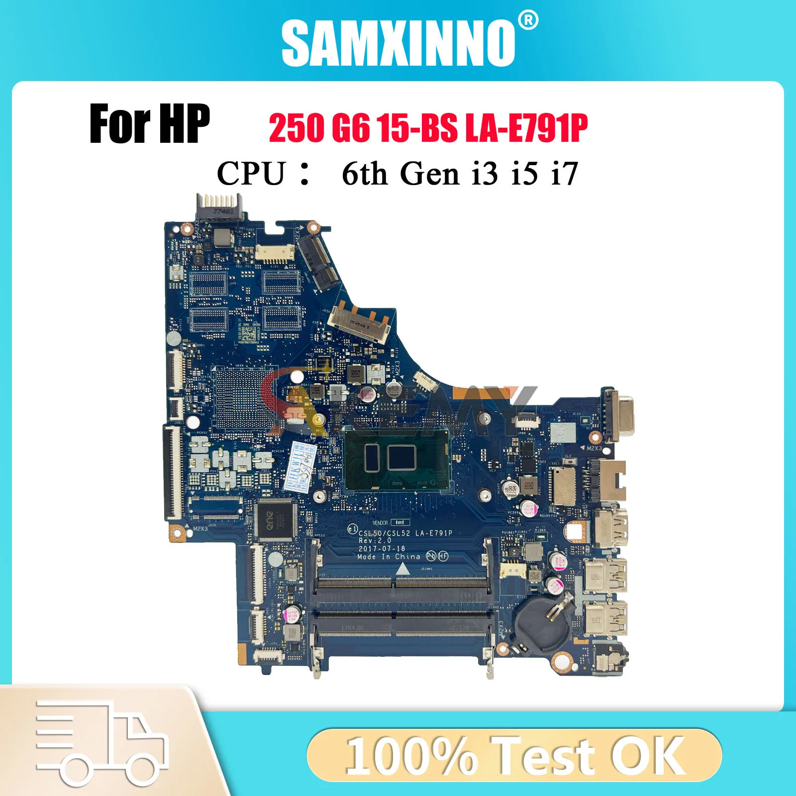 

LA-E791P Материнская плата для ноутбука HP 250 G6 15-BS с процессором i3 i5 i7 6-го поколения UMA 924750-001 924750-601 100% полностью протестирована