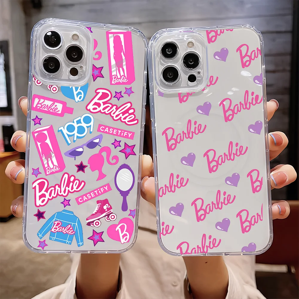 Fashionable and Trendy For IPhone 16 15 14 13 12 11 Pro Max Plus Transparent Magnetic Suction Lovley B-Barbies Girl Phone Case