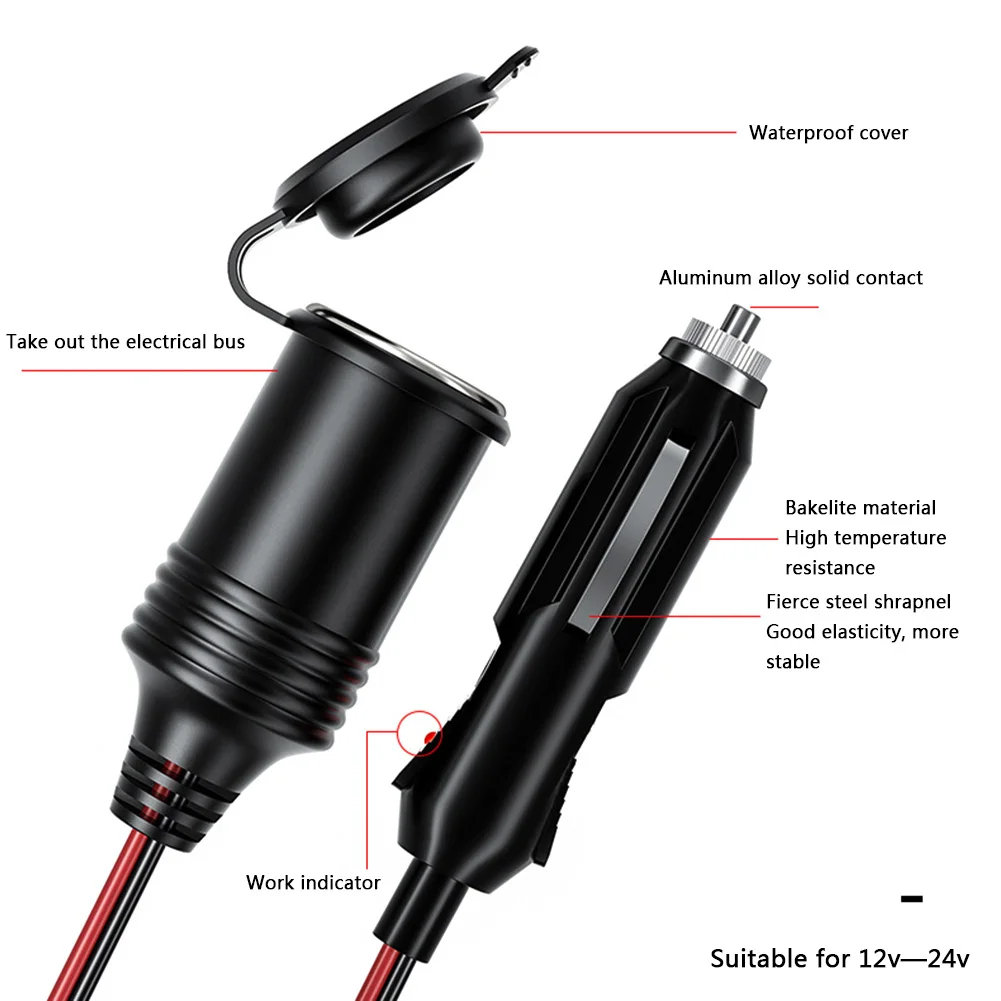 12V 24V 20A Socket Plug 0.6M/1.5M/4M Cigarette Lighter Female Power Extension Cable Car Cigarette Lighter Socket Extension Cord