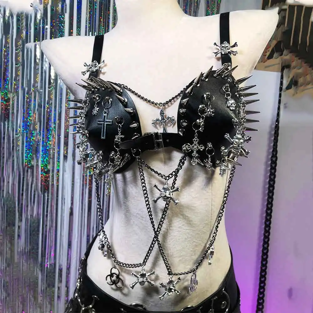 Emo Harajuku Kawaii Skull Gothic Tanks E-Girls Y2K Halter Camisole TOPS Eco Grunge Teen 90s DIY Hand Made Punk Rock Goth Cross