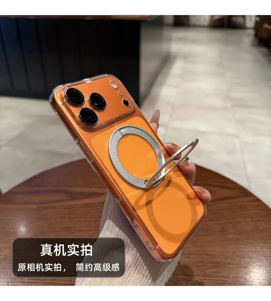 Clear Transparent Magnetic Foldable Ring Kickstand Phone Case For Iphone 12 13 14 15 16 17 Lens Full Protection Hard Shell